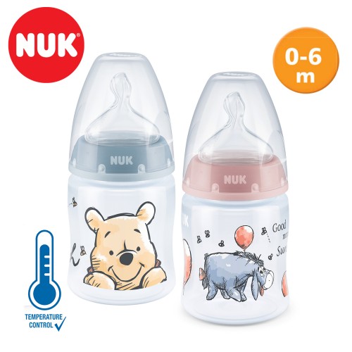 NUK First Choice+ шише ПП150мл силикон цуцла  "Winnie the Pooh" (0-6мес.) - Temperature Control